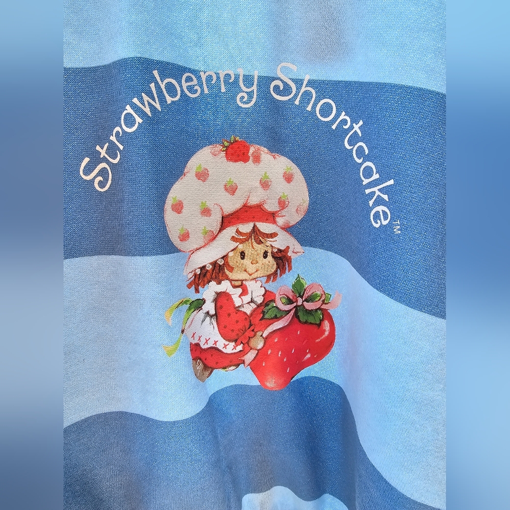 Strawberry Shortcake Cropped Fleece Graphic Sweatshirt -Striped Light Blue - Picture 8 of 12